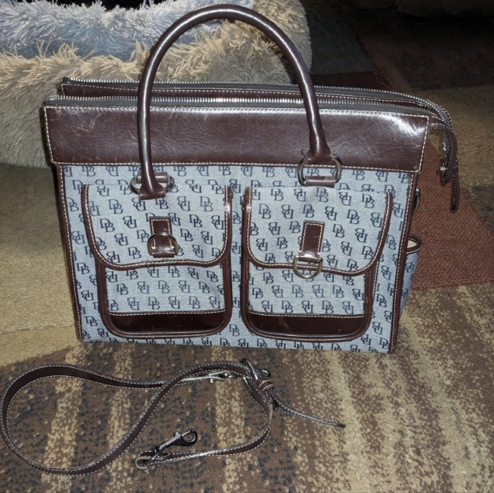 DOONEY & BOURKE Signature Logo Double Pocket GRAY & Brown Tote Handbag Purse